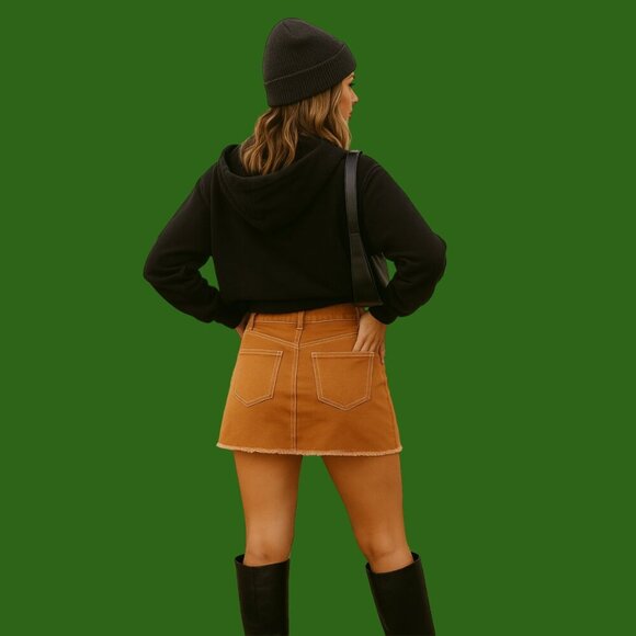 Forever 21 Raw Hem Tan Denim Mini Skirt (Size M) - Picture 2 of 9